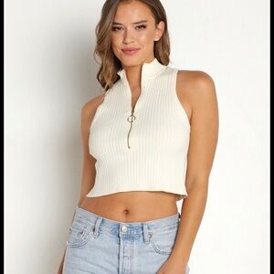 Show Me Your Mumu Charlie Zip Top Cream Rib Knit woman’s small